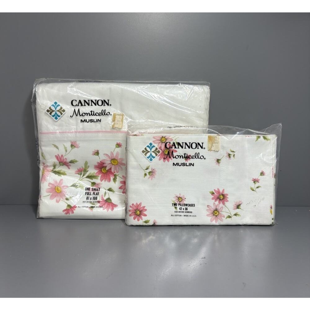 Cannon Monticello “DAISY BLOSSOM” Vintage FULL Size Flat Sheet and 2 Pillowcases
